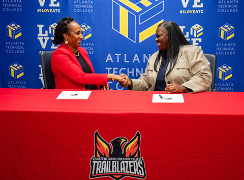 Dr. Ingrid Thompson-Sellers and Dr. Victoria Seals at the articulation agreement signing