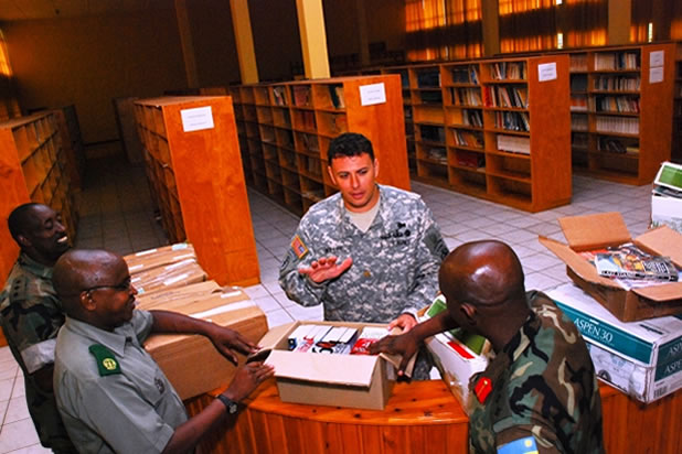 students in library