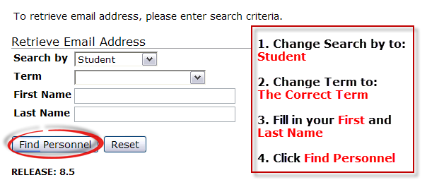 Look up your student Email address.